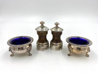 Two Plated Silver Salts and Two Pepper Grinders