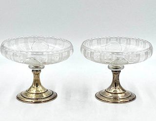 Pair of Hawkes Crystal and Sterling Silver Compotes
