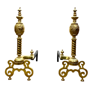 Pair of Brass Andirons, late 19thc.