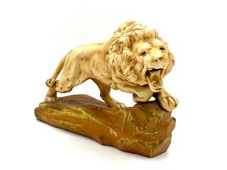Continental Glazed Ceramic Figure of a Lion