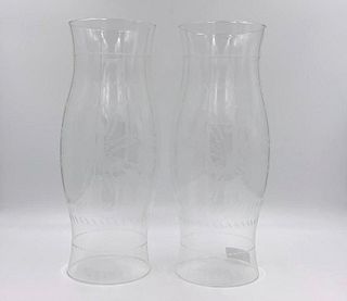 Pair of Engraved Glass Hurricane Shades