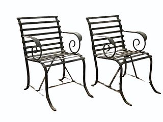 Pair of Cast Iron Garden Chairs, Early 20thc.