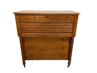 American Curly Maple Tall Chest, Late 19thc.