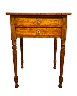 American Curly Maple Two Drawer Stand, 19thc.