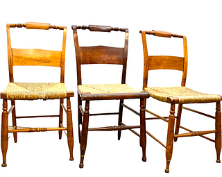 Three American Rush Seat Side Chairs, 19thc.