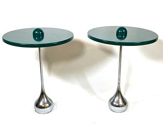 Pair of Contemporary Wood and Chrome Occasional Tables