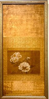 Antique Chinese Scroll Painting Fragment, Peonies