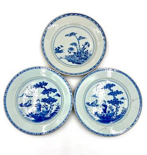 Three Chinese Export Blue and White Dishes