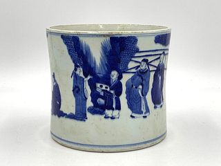 Chinese Kangxi Style Blue and White Brush Pot