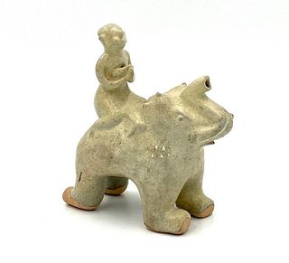 Thai Sawankhalok Glazed Ceramic Elephant and Rider
