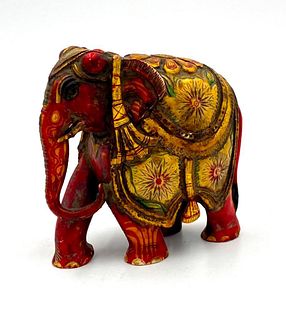 Indian Polychromed Alabaster Elephant Figure