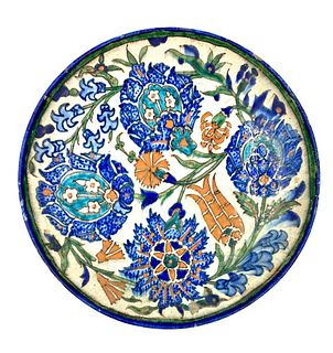 Persian Glazed Ceramic Footed Charger