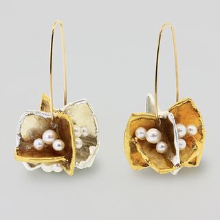 Mica Blossom Earrings with white pearls and mixed mica