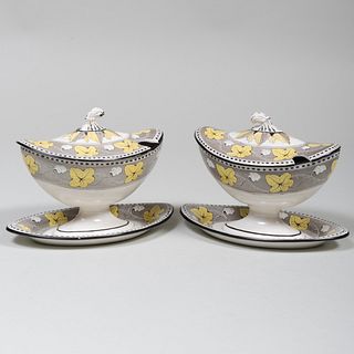 Group of English Pearlware Yellow and Grey Decorated Serving Pieces