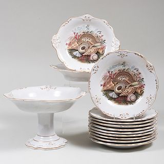 English Transfer Printed Dessert Service Decorated with a Shell Pattern