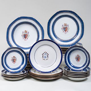 Chinese Export Porcelain Blue Ground Armorial Part Service