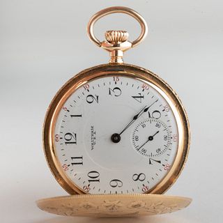 B.W.C. Co. 14K Gold Engraved Pocket Watch, Movement by Waltham