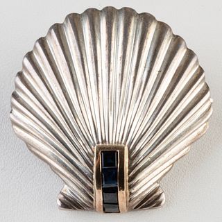 Tiffany & Co. Sterling Silver, 14k Gold and Sapphire Shell Brooch