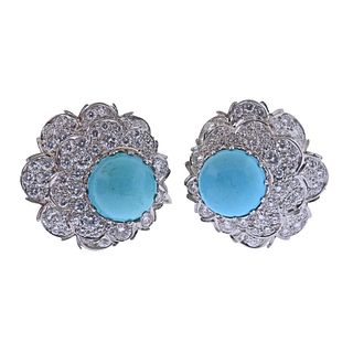 7 Carat Diamond Turquoise Gold Cocktail Earrings