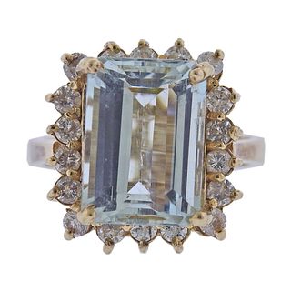 14k Gold 4.75ct Aquamarine Diamond Ring