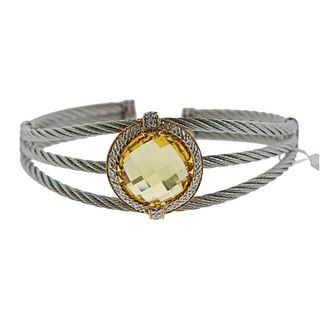 Charriol 18k Gold Cable Diamond Citrine Bracelet