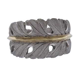 Buccellati Sterling Silver Leaf Cuff Ring