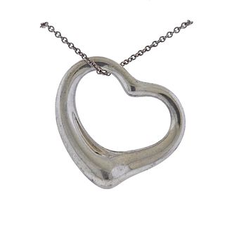 Tiffany & Co Peretti Silver Open Heart Pendant Necklace