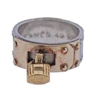 Hermes Vintage Silver Gold Kelly Charm Ring