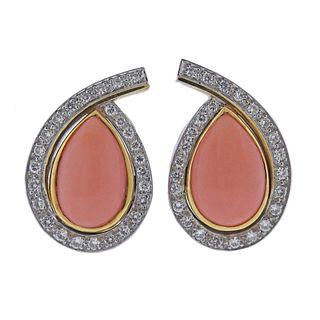 18k Gold Diamond Coral Earrings
