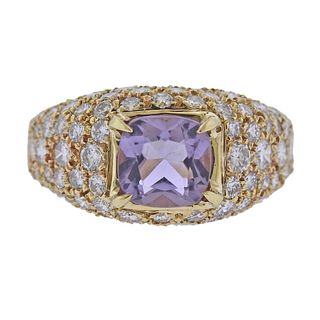 18k Gold Diamond Pink Gemstone Ring