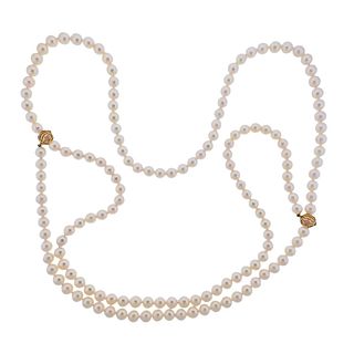 18k Gold Pearl Rope Length 51" Lariat Necklace