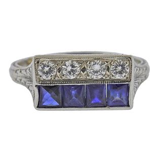 Art Deco 20k Gold Diamond Sapphire Ring
