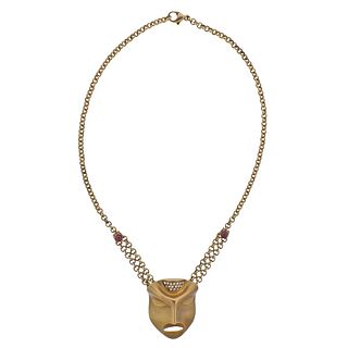 18k Gold Diamond Ruby Mask Pendant Necklace