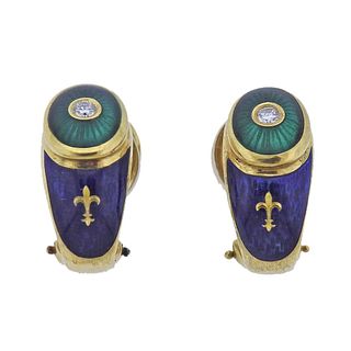 Faberge 18k Gold Diamond Enamel Earrings