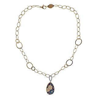 Faberge 18k Gold Diamond Enamel Link Necklace Pendant