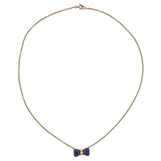 Van Cleef & Arpels Gold Lapis Diamond Bow Pendant Necklace