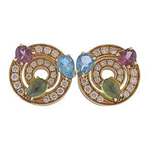 Attributed to Bvlgari Bulgari Allegra Gemstone Diamond Earrings