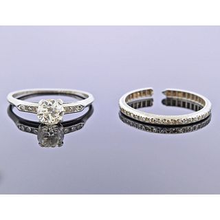 Antique Platinum Diamond Engagement Wedding Ring Set