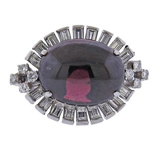Mid Century Platinum Diamond Garnet Ring