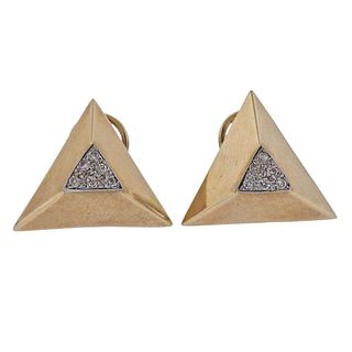 Modernist 14k Gold Diamond Geometric Earrings