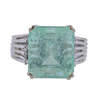 14k Gold Green Beryl Diamond Ring
