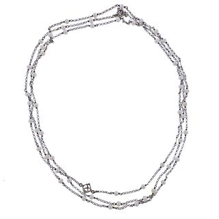 David Yurman Silver Pearl Station Long Necklace