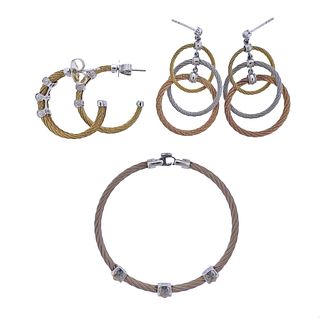 Charriol Alor 18k Gold Steel Diamond Bracelet Earrings Jewelry Lot