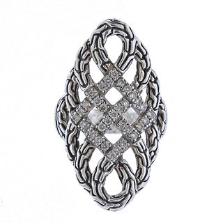 John Hardy Silver Diamond Classic Chain Braided Ring