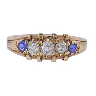 Antique 18k Gold Old Mine Diamond Sapphire Ring