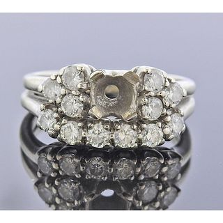 Mid Century 14k Gold Diamond Bridal Ring Setting