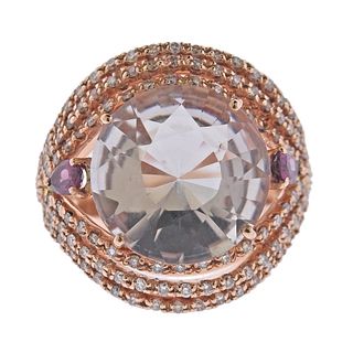 18k Rose Gold Quartz Diamond Ring