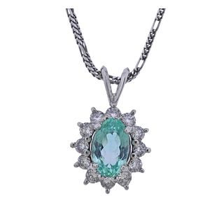 14k Gold Diamond Green Beryl Pendant Necklace