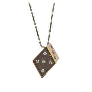 English 18k Gold Diamond Dice Locket Pendant Necklace