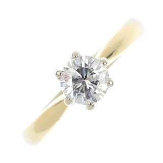 <p>An 18ct gold diamond single-stone ring. The brilliant-cut diamond, to the plain band. Estimated d